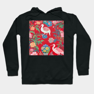 Grandmillennial chinoiserie red ibis and Ming ginger jar Hoodie